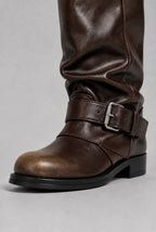 Slouchy Buckle Wrap Mid-Calf Boots