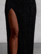 Beaded Strapless Thigh Split Maxi Dress