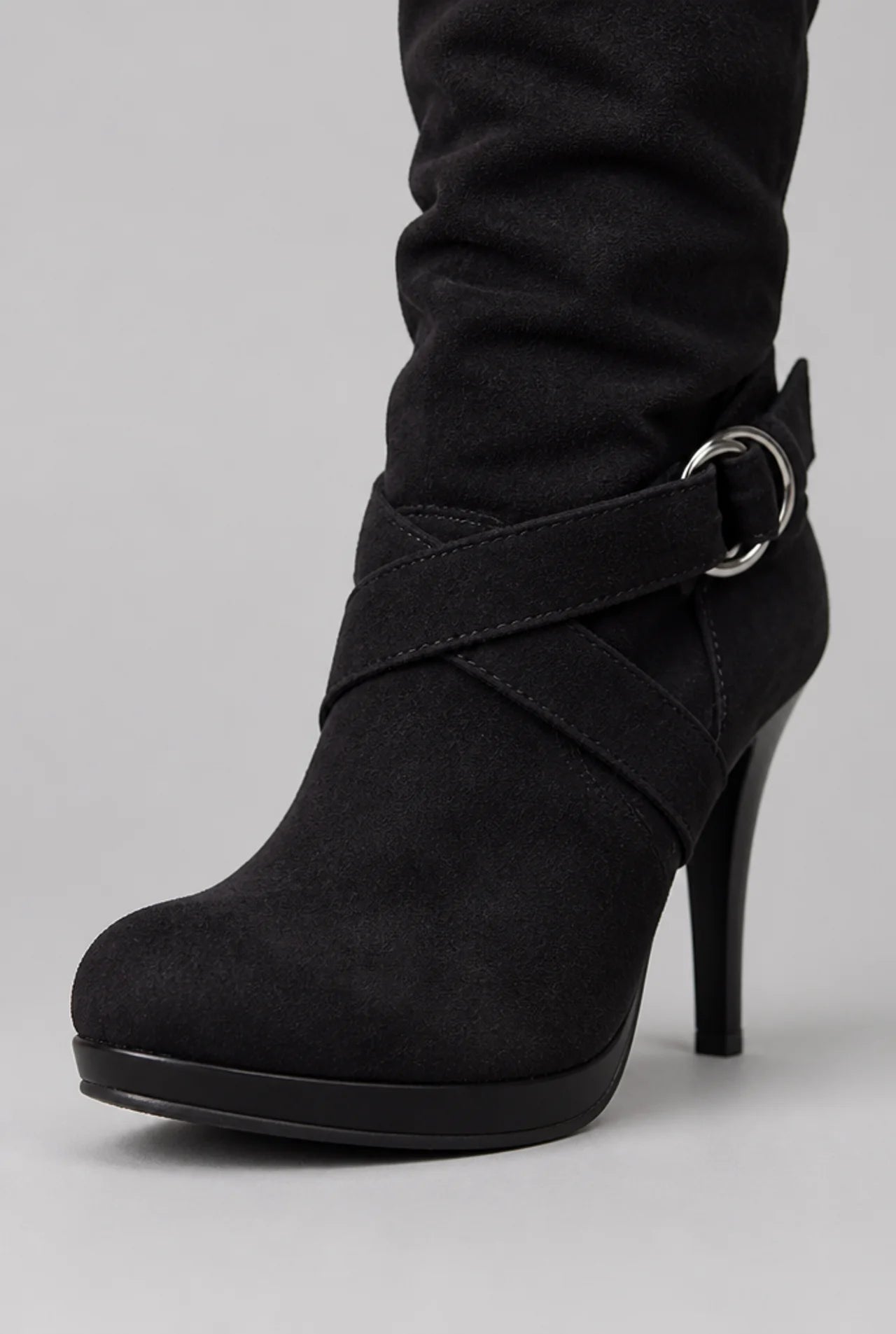 Slouchy Buckle Knee-High Stiletto Boots
