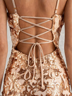 Sparkly Lace Up Back Mini Dress