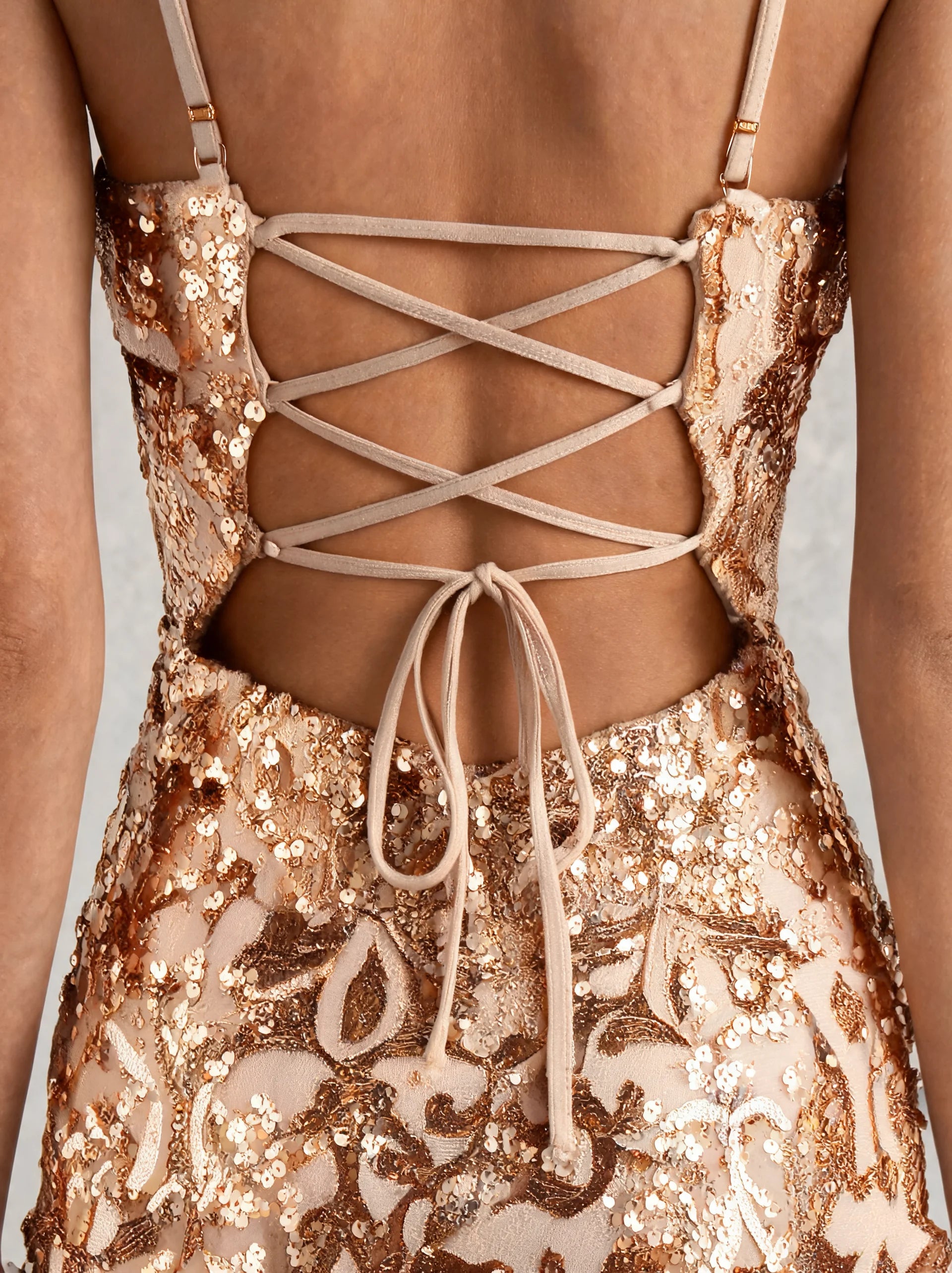 Sparkly Lace Up Back Mini Dress