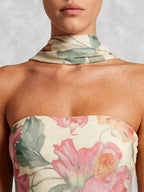 Floral Strapless Neck Scarf Maxi Dress