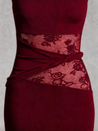 Lace Panel High Neck Column Maxi Dress