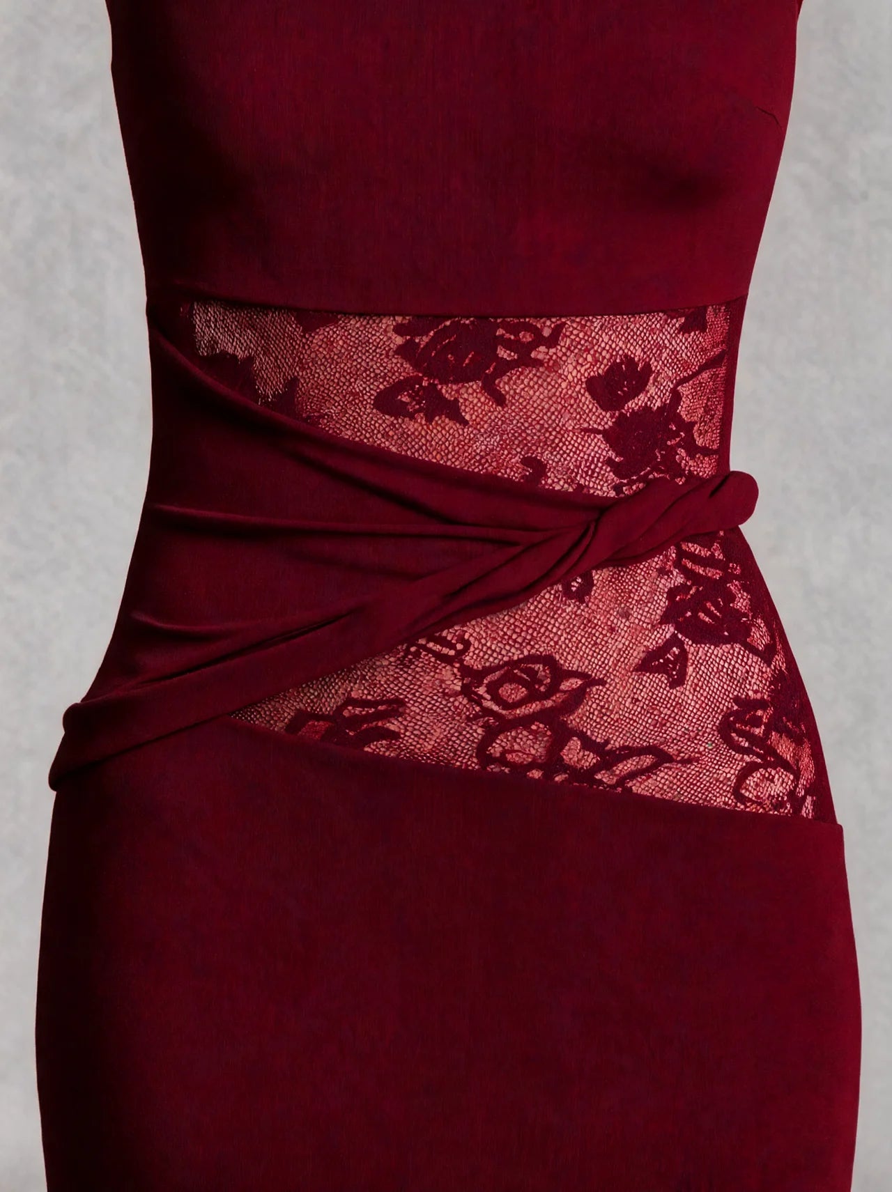 Lace Panel High Neck Column Maxi Dress