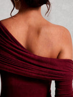 Off Shoulder Long Sleeve Draped Maxi Dress