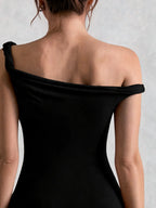 Off Shoulder Fishtail Column Maxi Dress