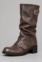 Slouchy Double Buckle Biker Boots