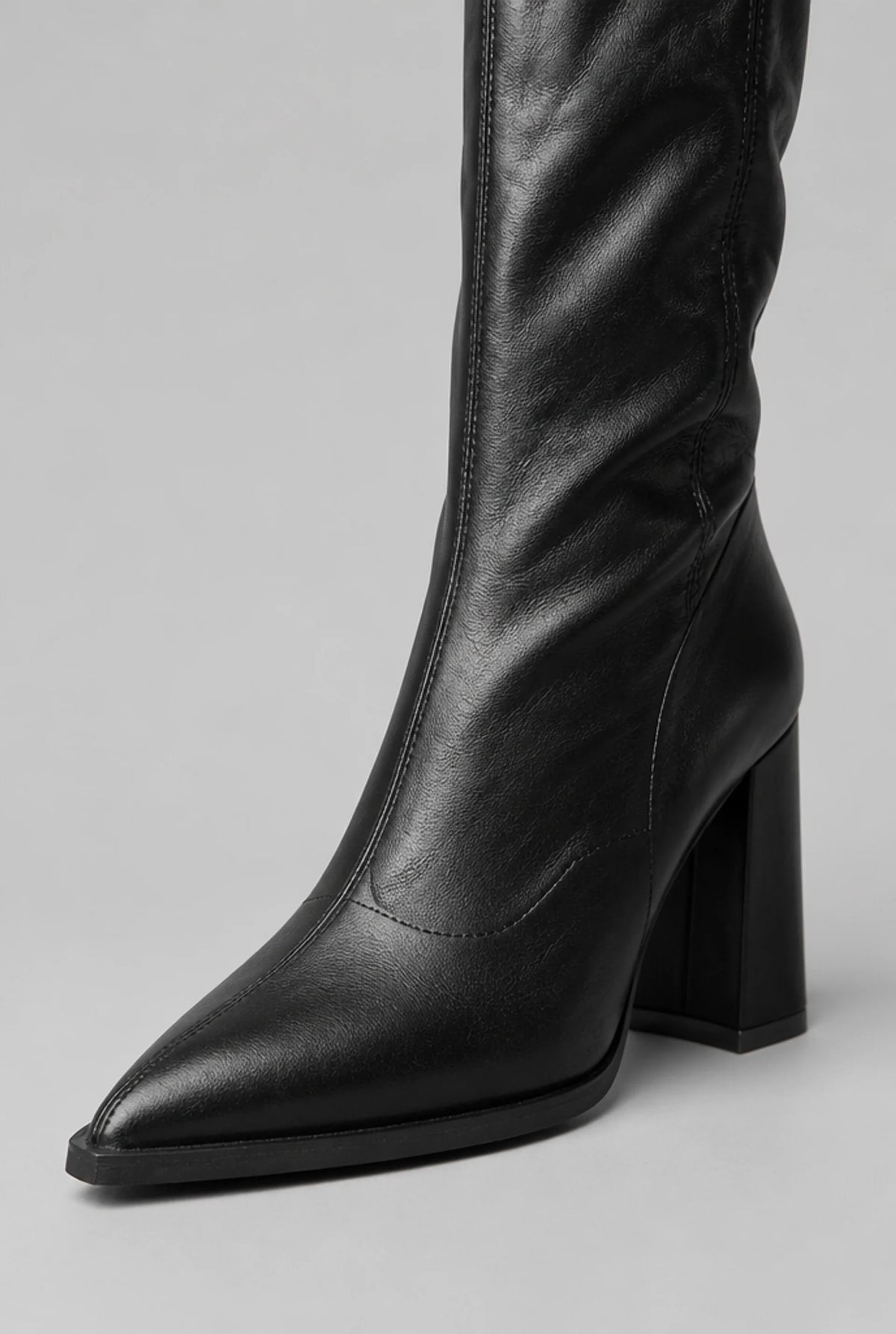 Pointed Toe Knee-High Boots with Block Heel