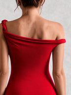 Off Shoulder Fishtail Column Maxi Dress