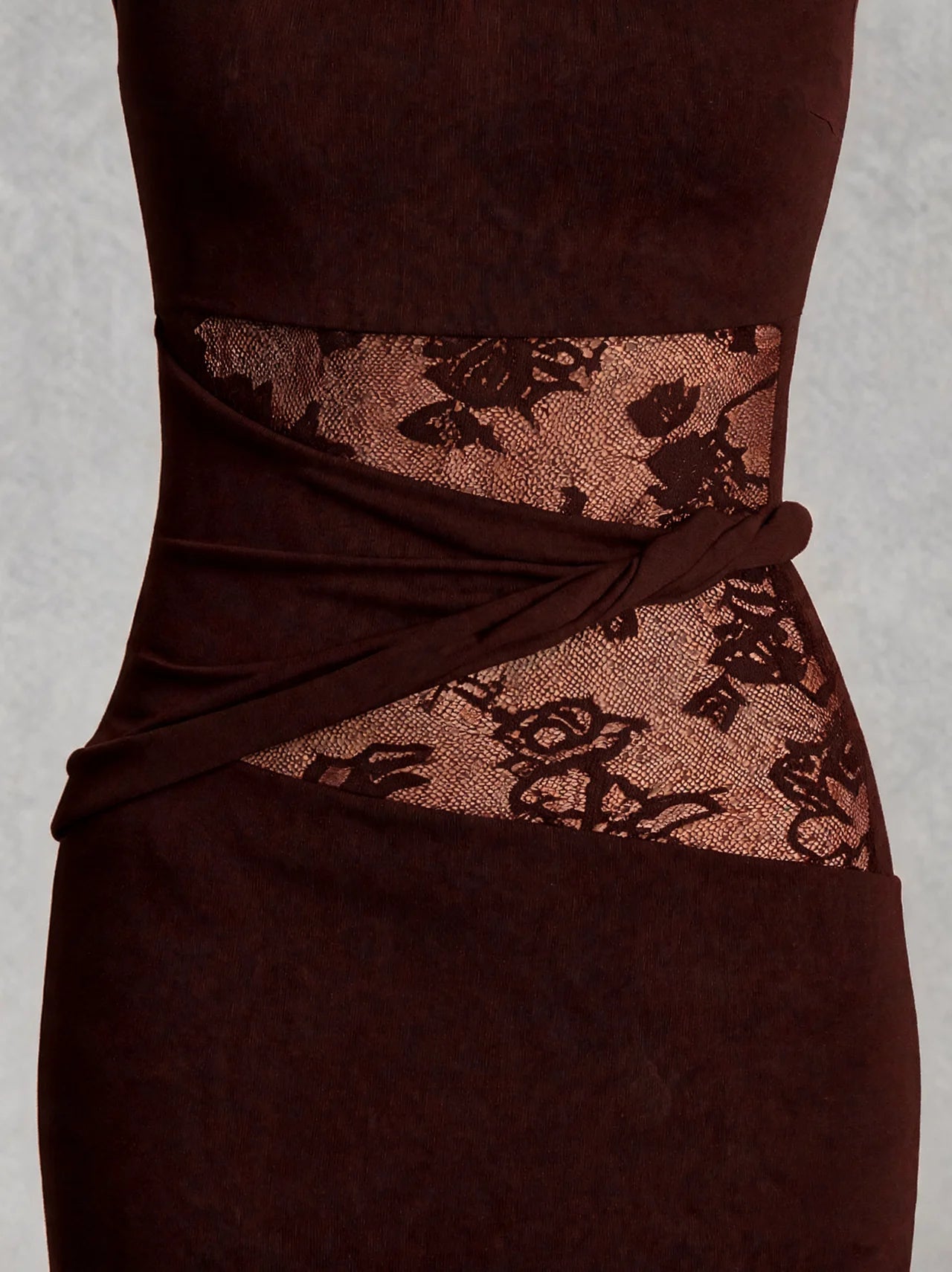 Lace Panel High Neck Column Maxi Dress