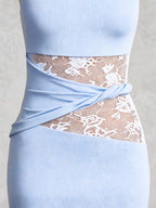 Lace Panel High Neck Column Maxi Dress
