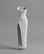 Ivory Beaded Strapless Thigh Split Maxi Dress