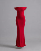 Red Off Shoulder Fishtail Column Maxi Dress