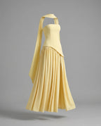 Pale Yellow Strapless Corset Back Maxi Dress