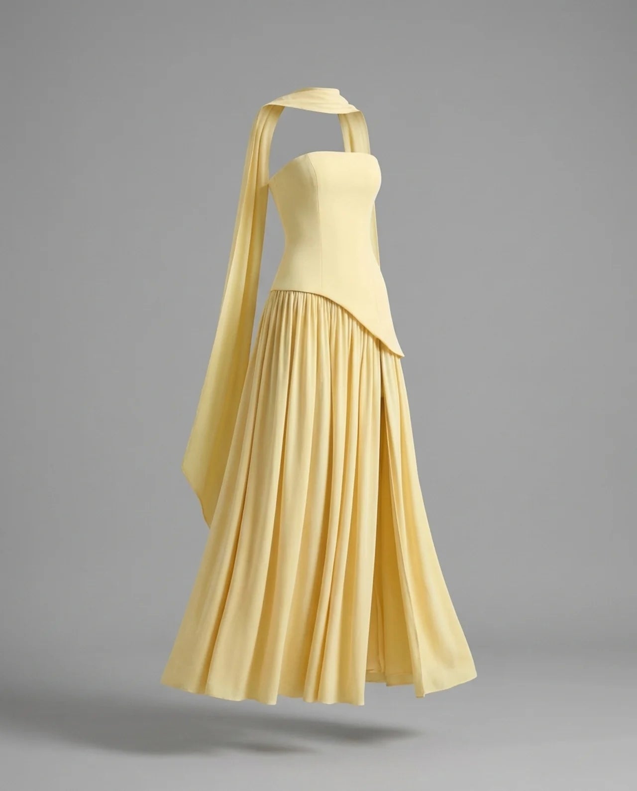 Pale Yellow Strapless Corset Back Maxi Dress