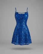 Royal Blue Sequin Lace Up Back Mini Dress