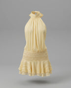 Butter Yellow Halter Neck Drop Waist Mini Dress