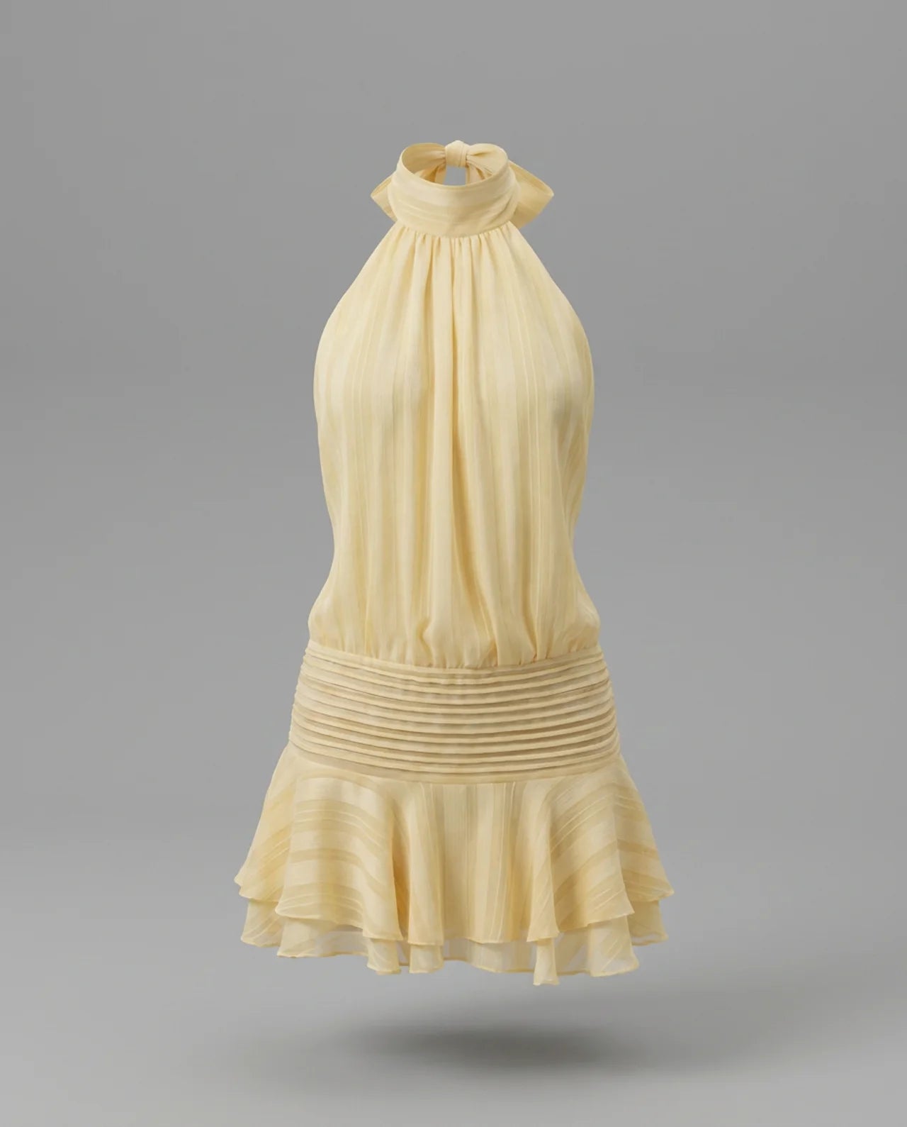 Butter Yellow Halter Neck Drop Waist Mini Dress