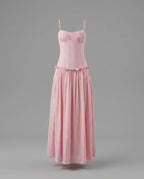 Pink Drop Waist Corset Bodice Maxi Dress
