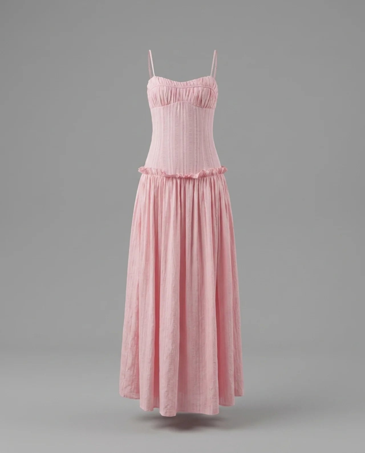 Pink Drop Waist Corset Bodice Maxi Dress
