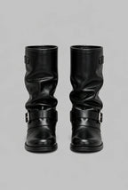 Slouchy Buckle Wrap Mid-Calf Boots