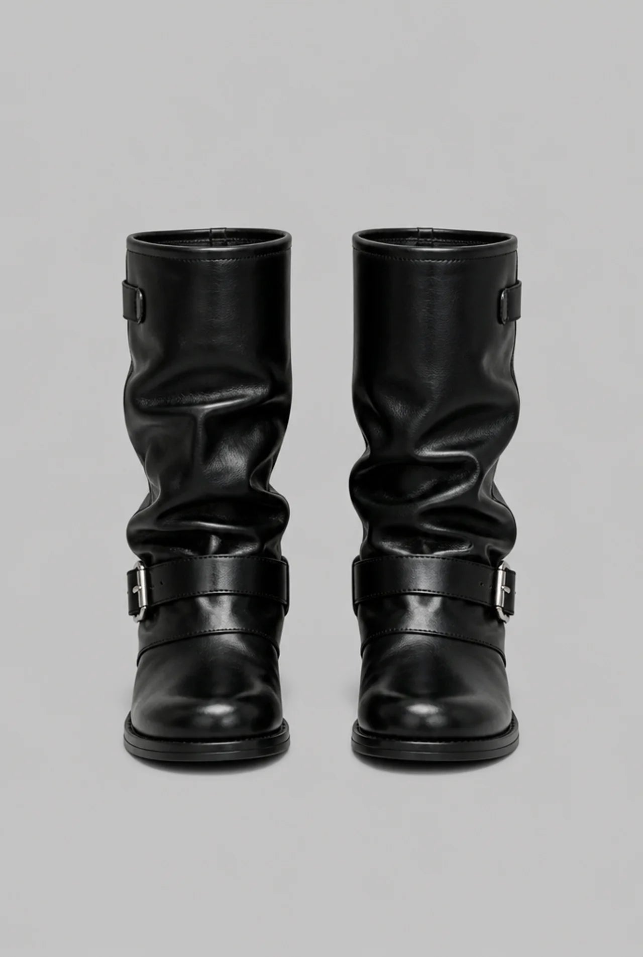 Slouchy Buckle Wrap Mid-Calf Boots
