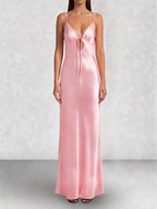 Satin Slip Tie Front Maxi Dress