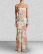 Floral Strapless Neck Scarf Maxi Dress