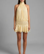 Butter Yellow Halter Neck Drop Waist Mini Dress