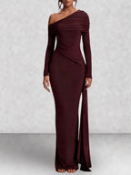 Off Shoulder Long Sleeve Draped Maxi Dress