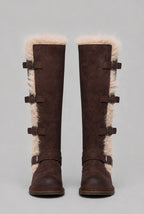 Faux Fur Trim Buckle Knee-High Boots