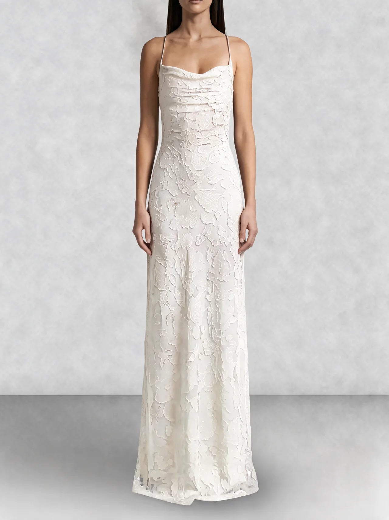Floral Cowl Neck Lace Up Back Maxi Dress