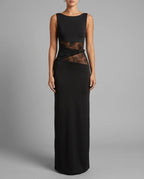 Black Lace Panel High Neck Column Maxi Dress