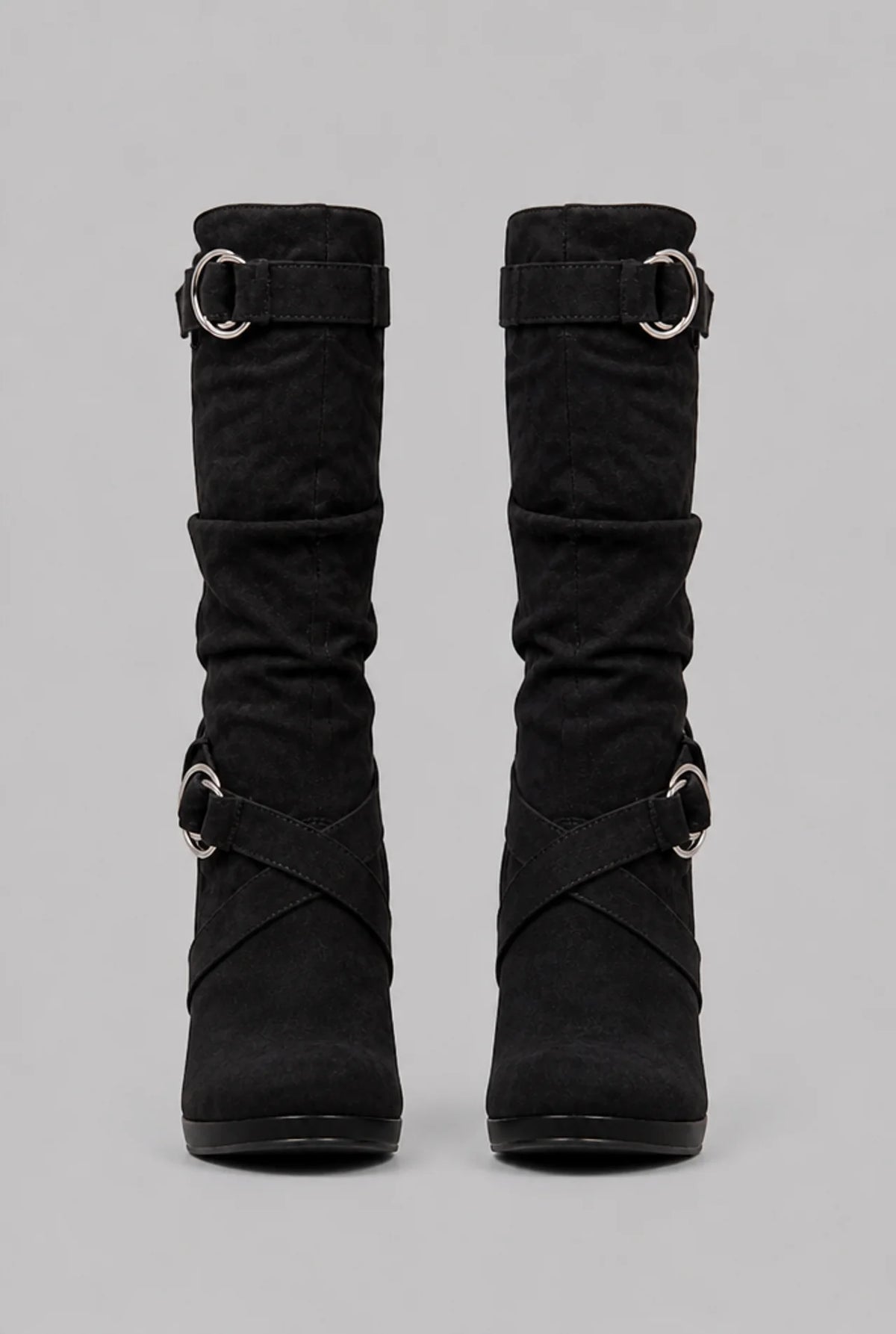 Slouchy Buckle Knee-High Stiletto Boots