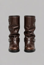 Slouchy Buckle Wrap Mid-Calf Boots