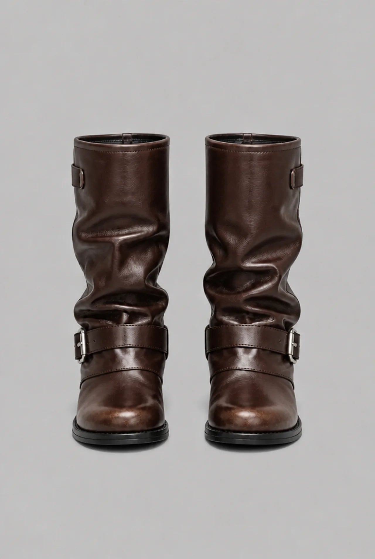 Slouchy Buckle Wrap Mid-Calf Boots