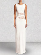 Lace Panel High Neck Column Maxi Dress