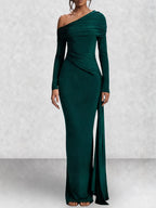 Off Shoulder Long Sleeve Draped Maxi Dress