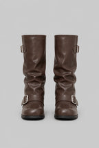 Slouchy Double Buckle Biker Boots