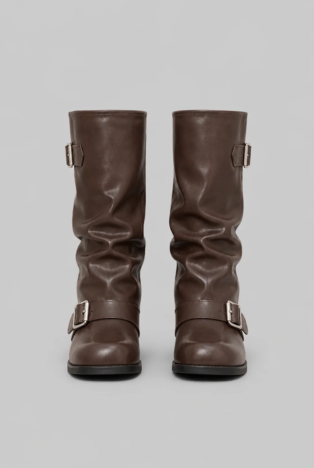 Slouchy Double Buckle Biker Boots