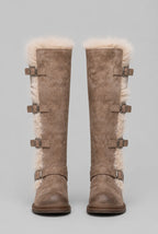 Faux Fur Trim Buckle Knee-High Boots