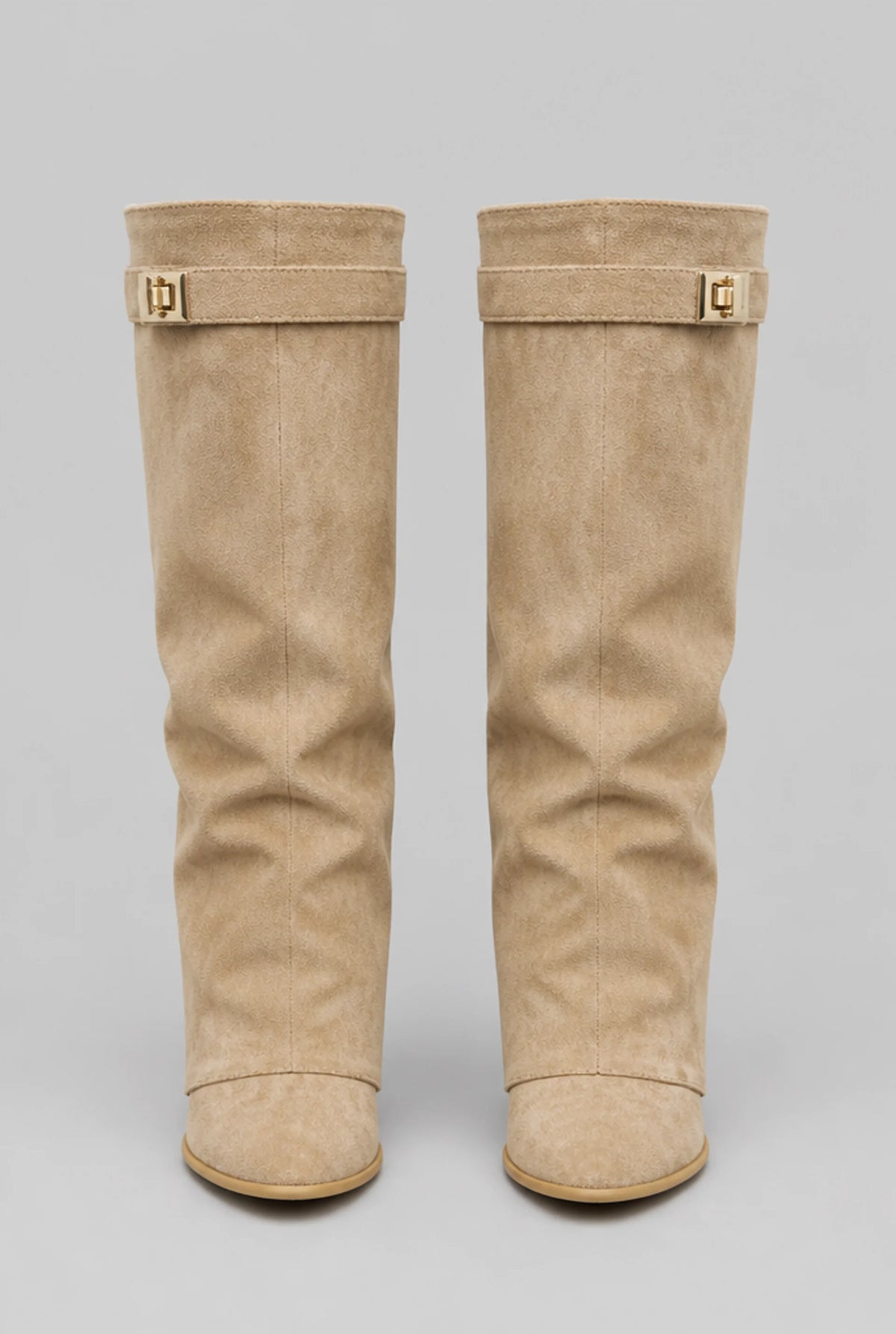 Foldover Cuff Knee-High Buckle Boots