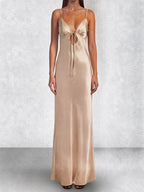 Satin Slip Tie Front Maxi Dress