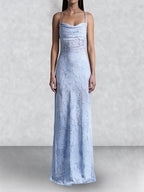 Floral Cowl Neck Lace Up Back Maxi Dress