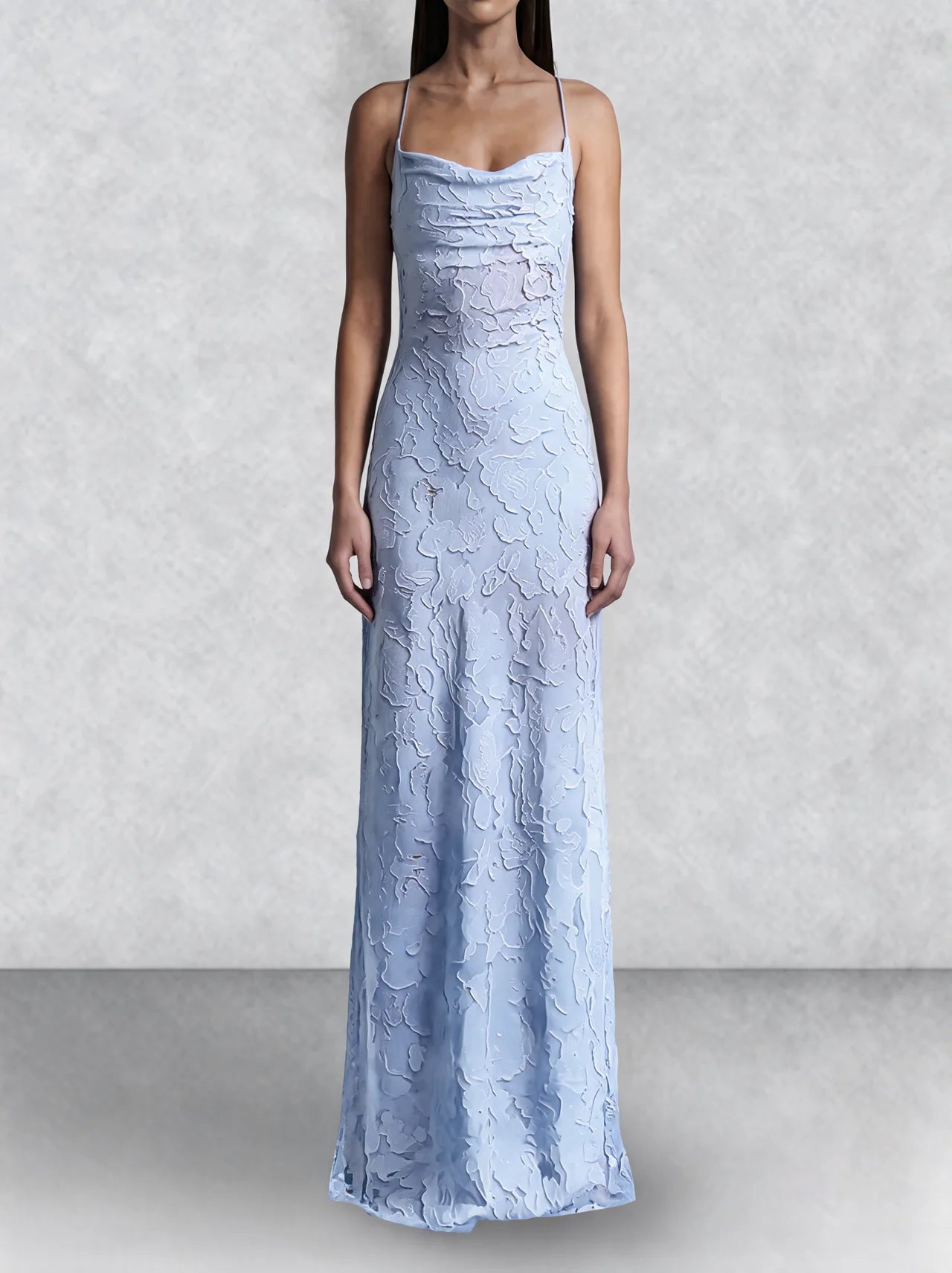 Floral Cowl Neck Lace Up Back Maxi Dress