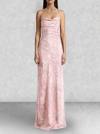 Floral Cowl Neck Lace Up Back Maxi Dress