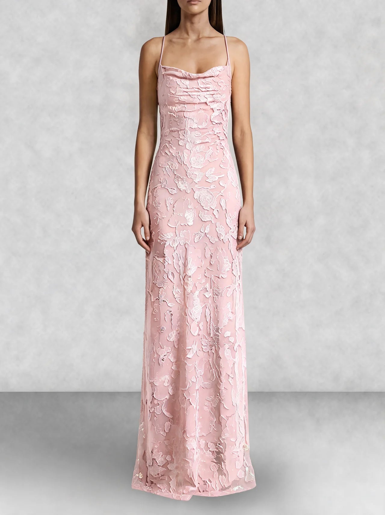Floral Cowl Neck Lace Up Back Maxi Dress