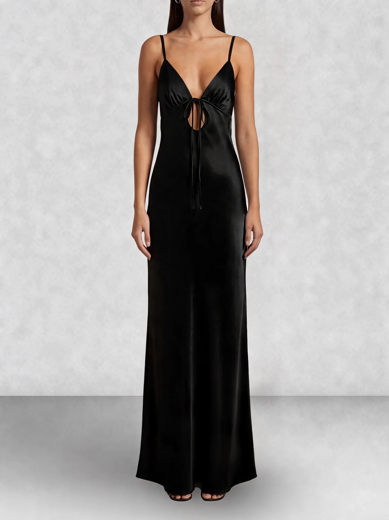 Satin Slip Tie Front Maxi Dress