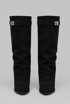 Foldover Cuff Knee-High Buckle Boots