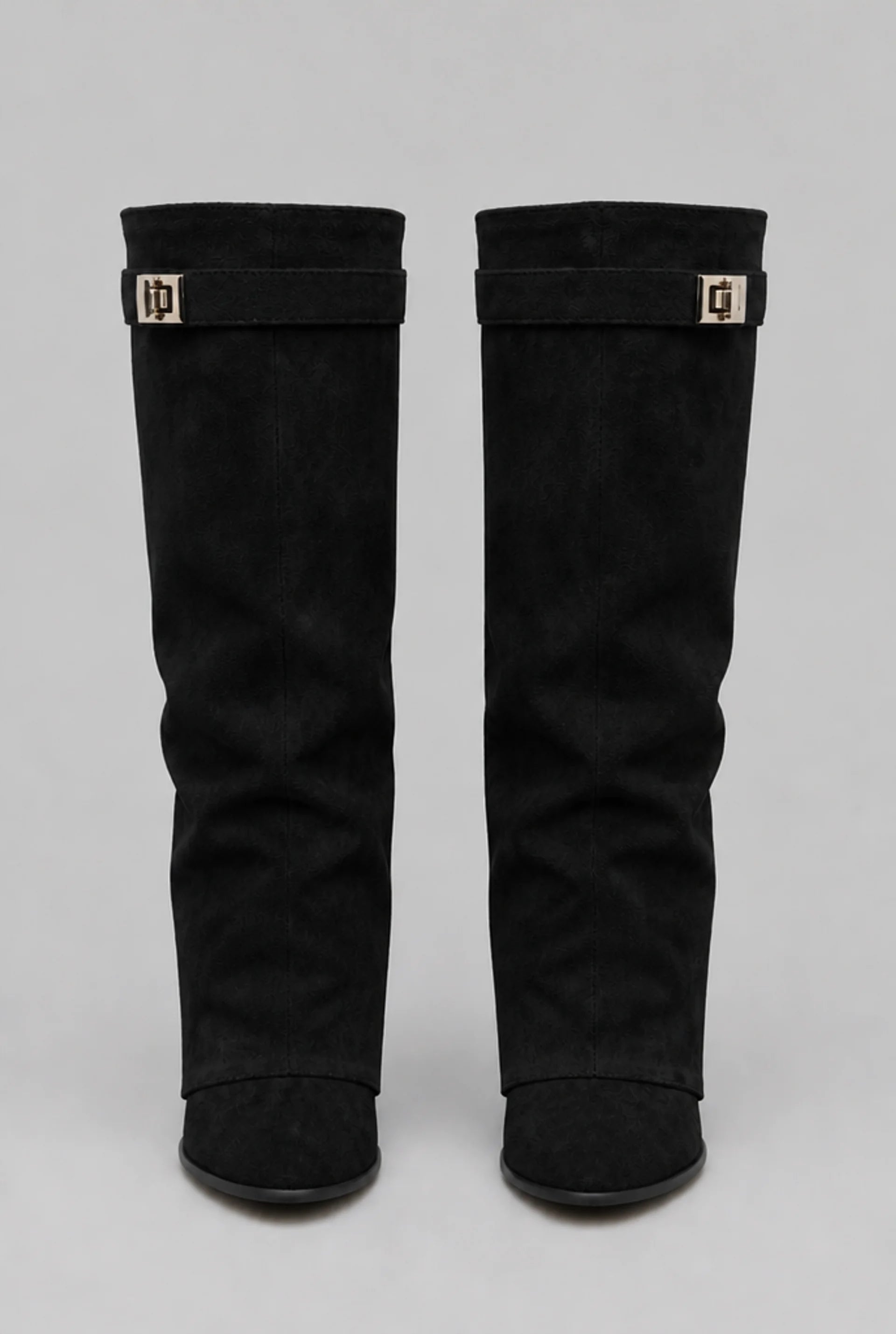 Foldover Cuff Knee-High Buckle Boots